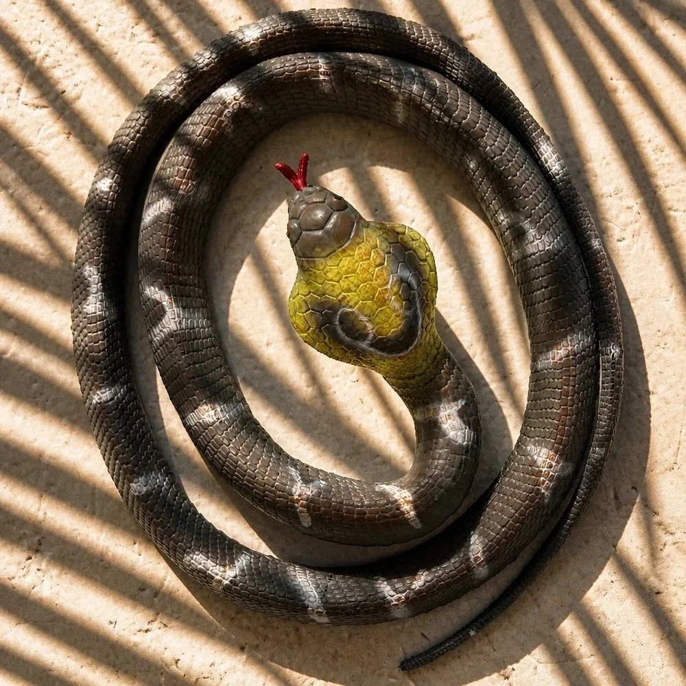 UsedToys R Us Realistic King Cobra Rubber Snake Figure 70 Inch Brown Yellow Prop